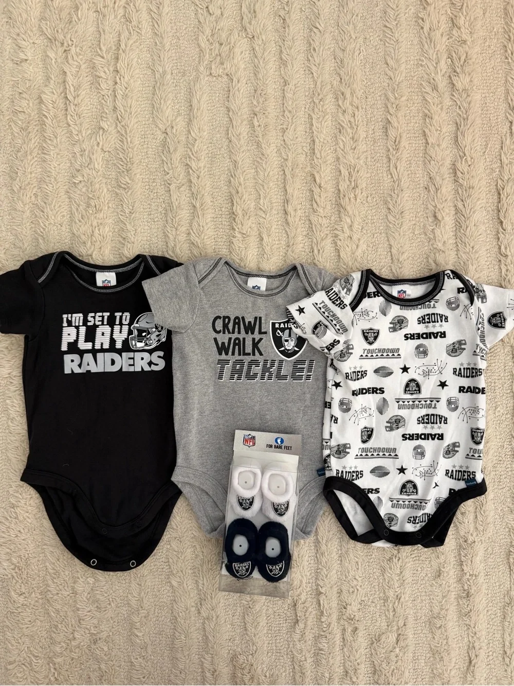 Team Apparel Raiders Baby Bodysuit 3-Pack in Black, Gray & White